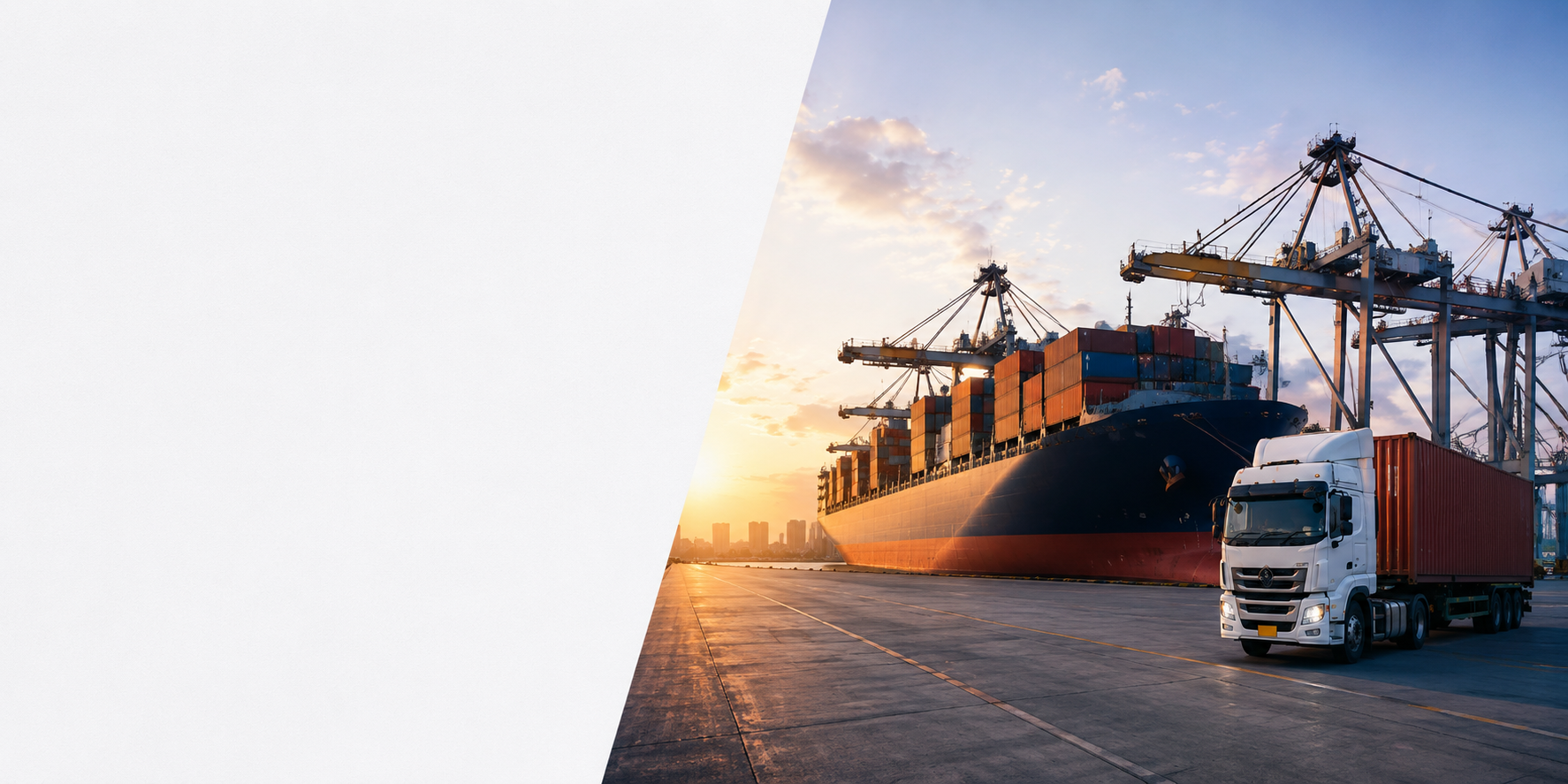 Cargo ship and container truck at port